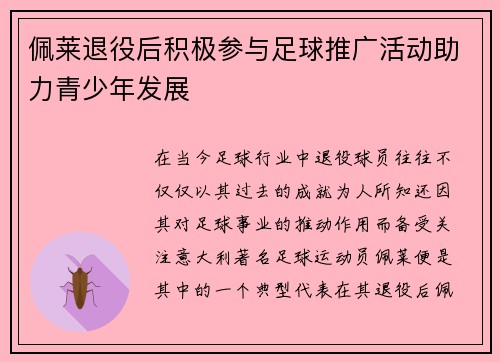 佩莱退役后积极参与足球推广活动助力青少年发展